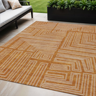 Tapis géométrique lavable intérieur / extérieur 5 pi x 8 pi cuivre