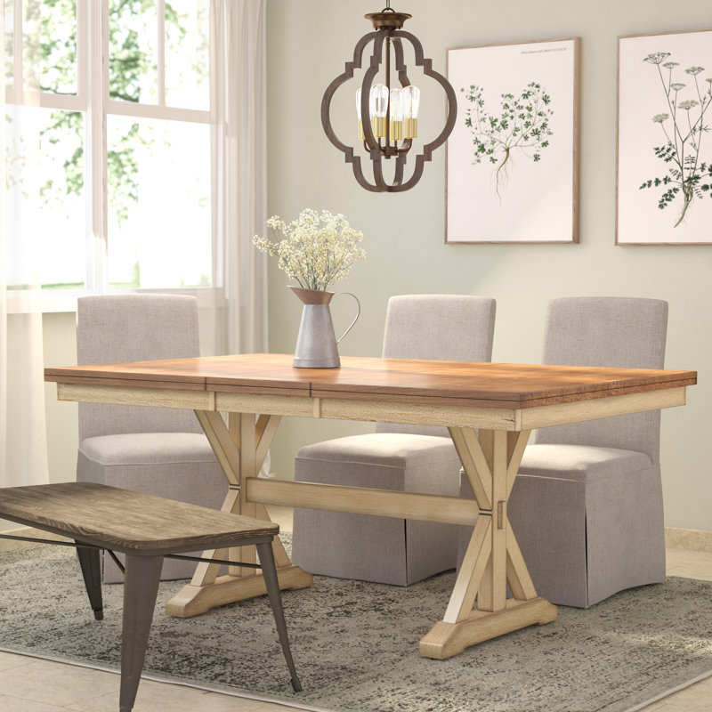 Martello Extendable Solid Wood Dining Table, Almond/Wheat