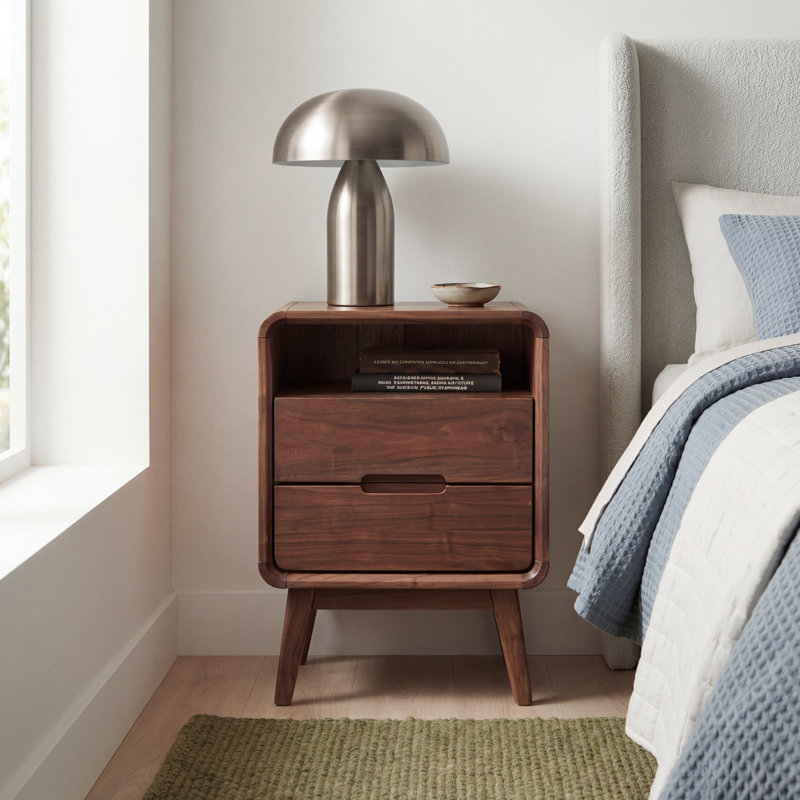 16.5"W Black Walnut Fully-assembled Nightstand with 2 Drawers, Black Walnut, Set of 2