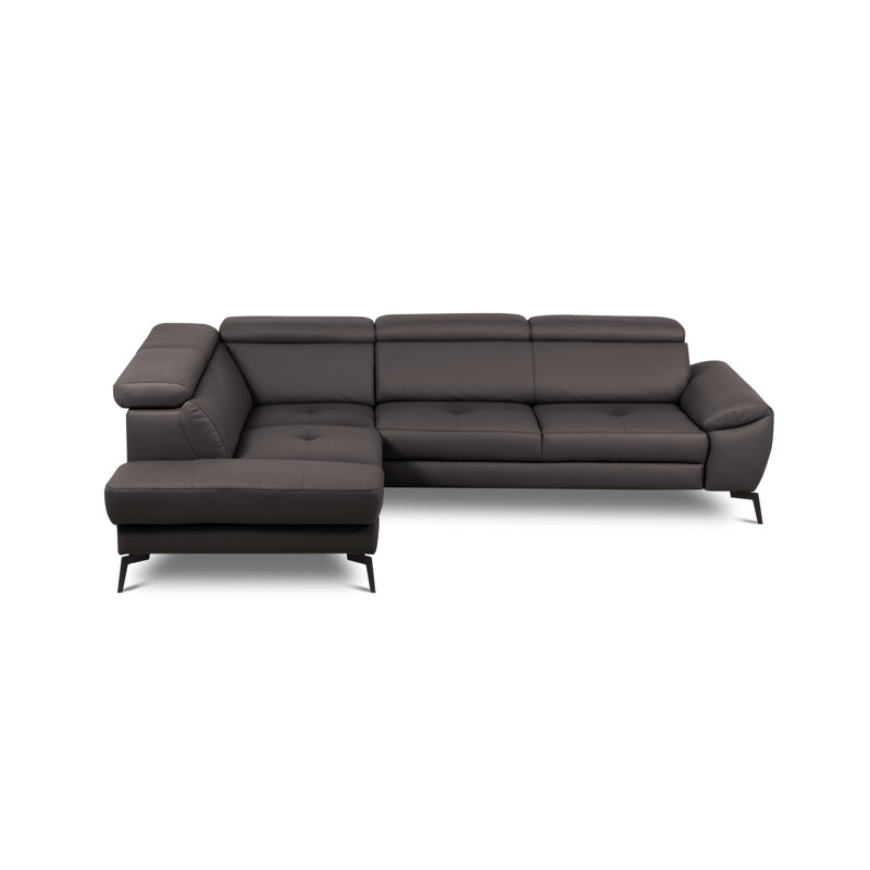 Alvoro Genuine Leather Corner Sofa with Electric Seat Extension & Adjustable Headrests, Left Hand Facing, Brown