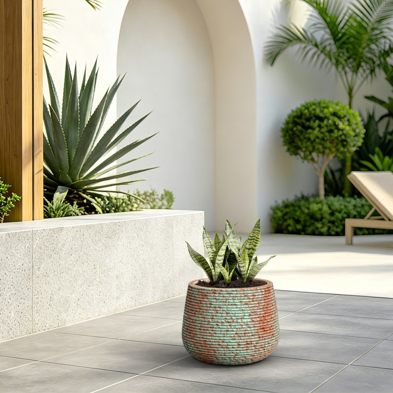 Durx-Litecrete Concrete Planter Round Flower Plant Pot with Draiange Hole for Outdoor & Indoor with Upgraded Interior, Teal