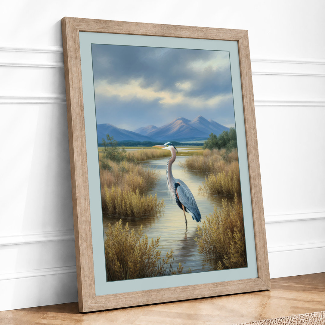 Heron in Wetland Coastal - Framed Print