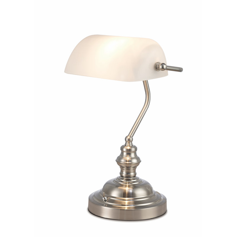 Krantz Metal Bankers Lamp, Satin Nickel/White