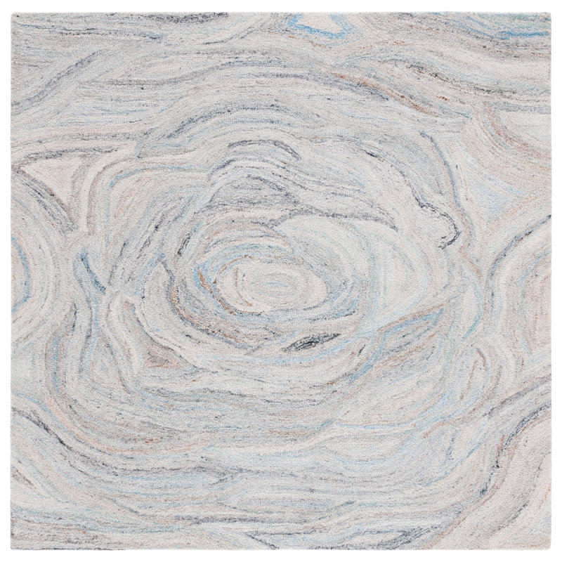 Tapis abstrait beige / bleu Abstract 148, Carré 6 pi