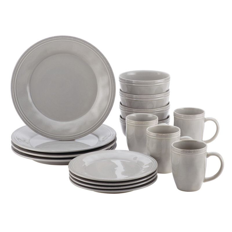 Rachael Ray Cucina Dinnerware Set, 16 Piece, Sea Salt Gray