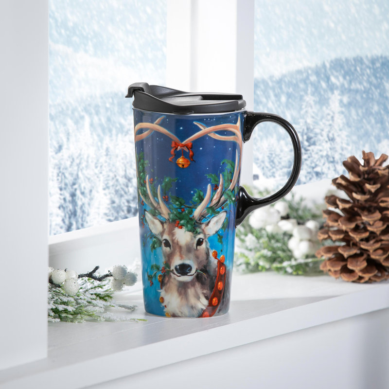 Tasse de voyage en céramique parfaite, 17 oz, avec boîte-cadeau, renne