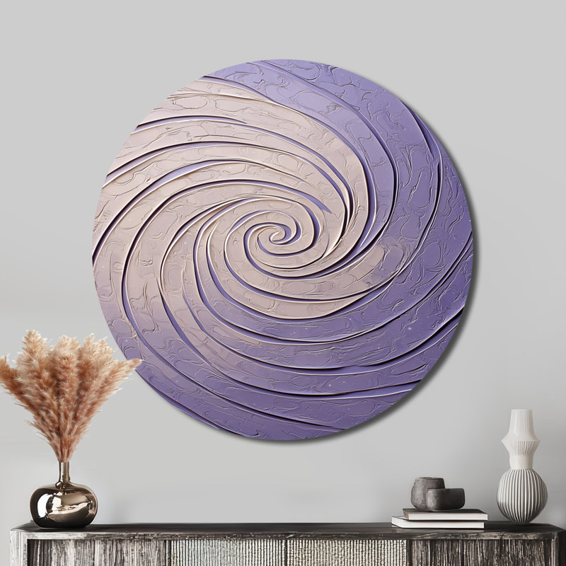 Lavande cosmique vortex - art mural rond floral abstrait, botanique moderne, art mural rond en métal, H 29 po x l 29 po