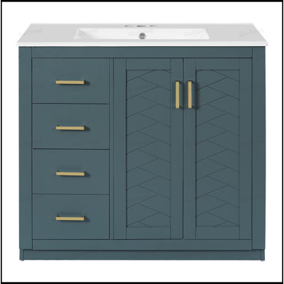 Meuble-lavabo autoportant avec lavabo en céramique et 3 tiroirs