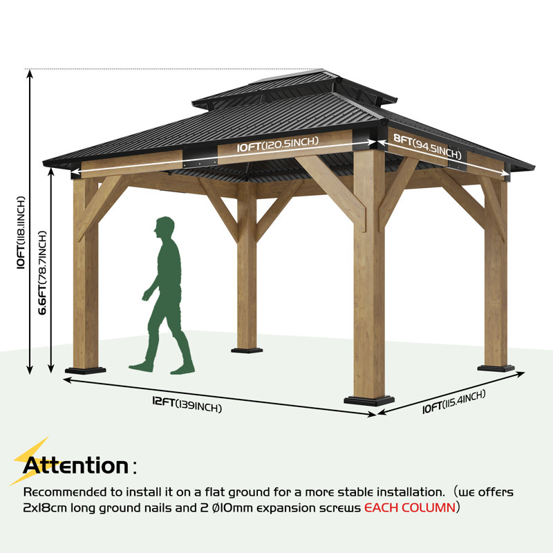 Classic  10 FTx 12 FT Solid Wood Storage Gazebo With Double Iron Roof, 10 Ft x 12 Ft