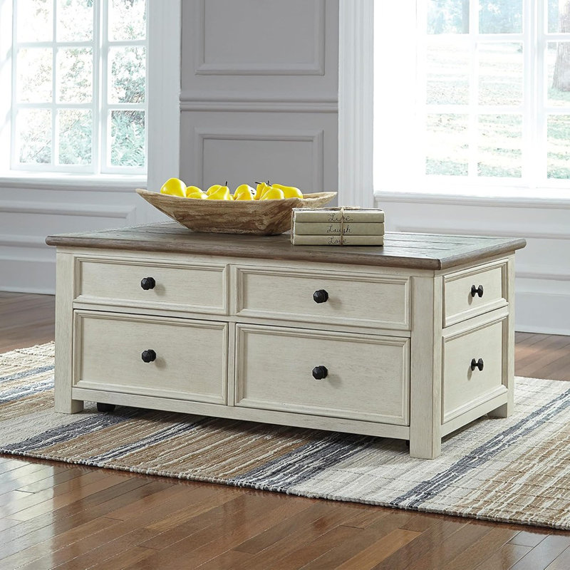 Table basse à plateau relevable avec rangement - Rustic Farmhouse, brun / blanc