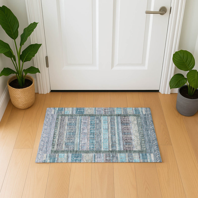 Premium Machine Washable Mayfield AMF2160 Striped Rug, Rectangle 1'8" x 2'6", Teal