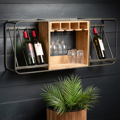 Support mural pour 6 bouteilles de vin et verre brun