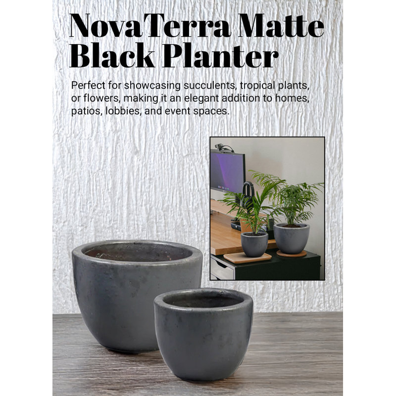 Pot à fleurs noir mat Novaterra, H 8 po x l 11,5 po x P 11,5 po