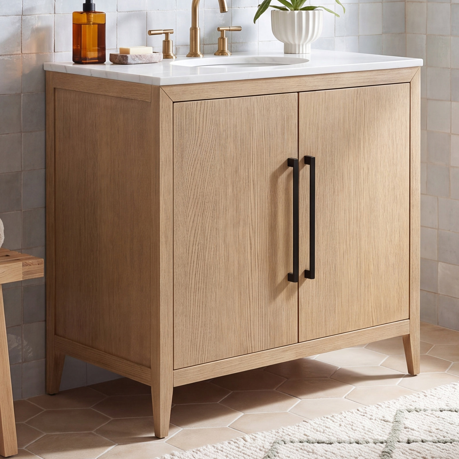 Alsup 30" Acacia Single Bathroom Vanity, Wire Brushed Oak, White