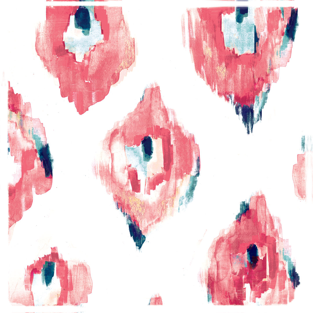 Blush Navy Watercolour Ikat - Wrapped Canvas Painting