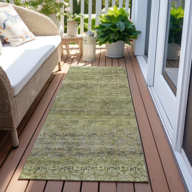 Machine Washable Indoor/Outdoor Cicel ACN1174 Aloe Rug, Runner 2'3" x 7'6"