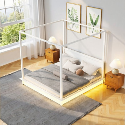 Lit à baldaquin de taille très grand 87,4 "avec lumières DEL - Lit plateforme moderne