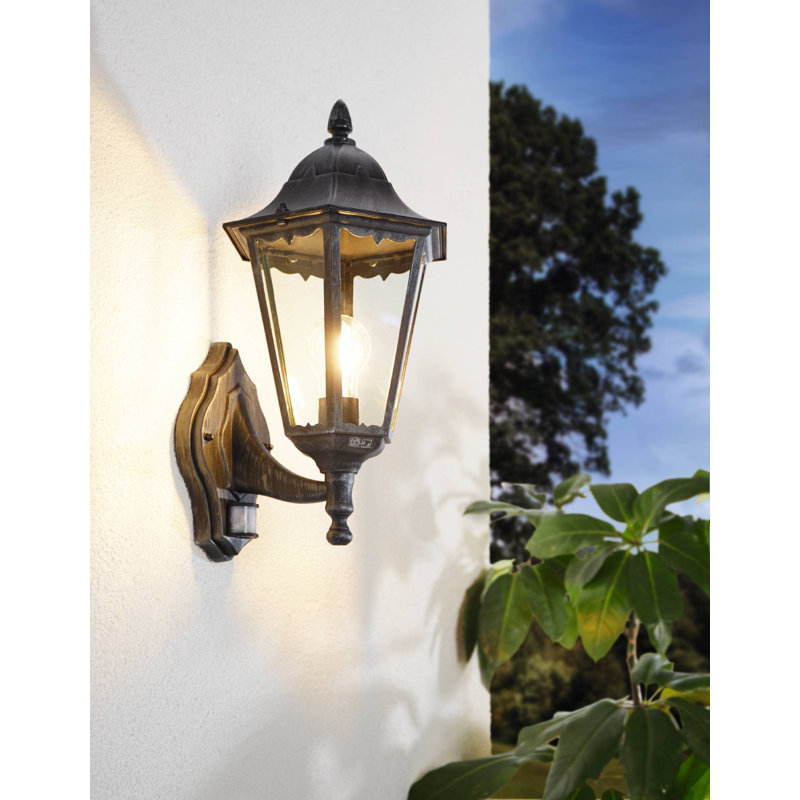 Deonte Outdoor Wall Lantern, Black / Patina Silver