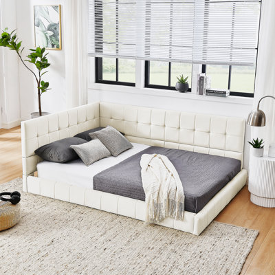 Upholstered Tufted Bed Frame With Backrest And Armrests, Multi - Functional Sofa Bed For Bedroom And Living Room Use