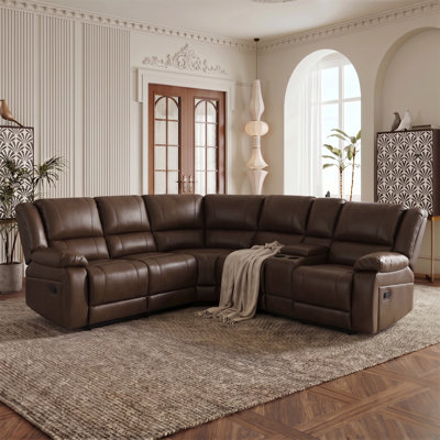 6-piece Faux Leather Reclining Sectional Sofa with Storage Console & Cup Holders