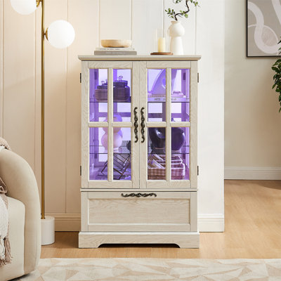 Vitrine avec portes en verre et tiroir rabattable, bibliothèque de rangement autoportante pour salle à manger, salon, chambre à coucher et vestibule