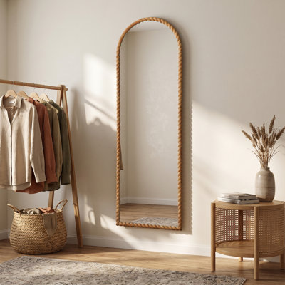 Miroir arqué avec cadre en bois d'hévéa