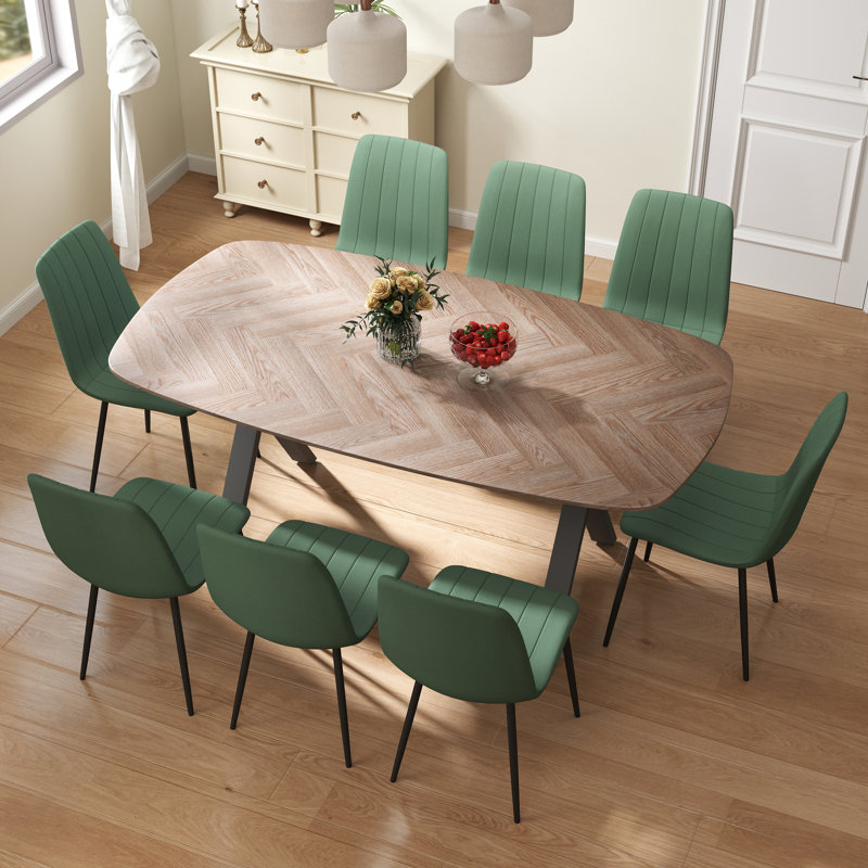 71” Rectangular Dining Room Table Set, 9, Green