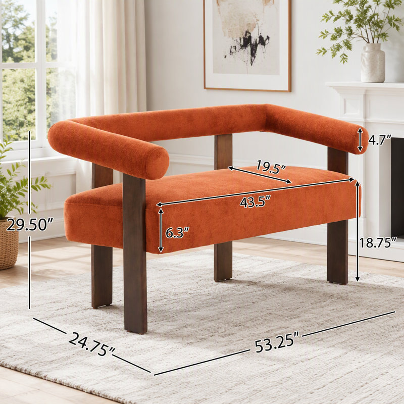 Causeuse Boucle avec accoudoirs arrondis arrondis, Brun, tissu orange foncé