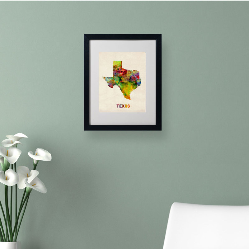 « texas map », impression encadrée sur toile, Noir, H 20 po x l 16 po x P 0,5 po