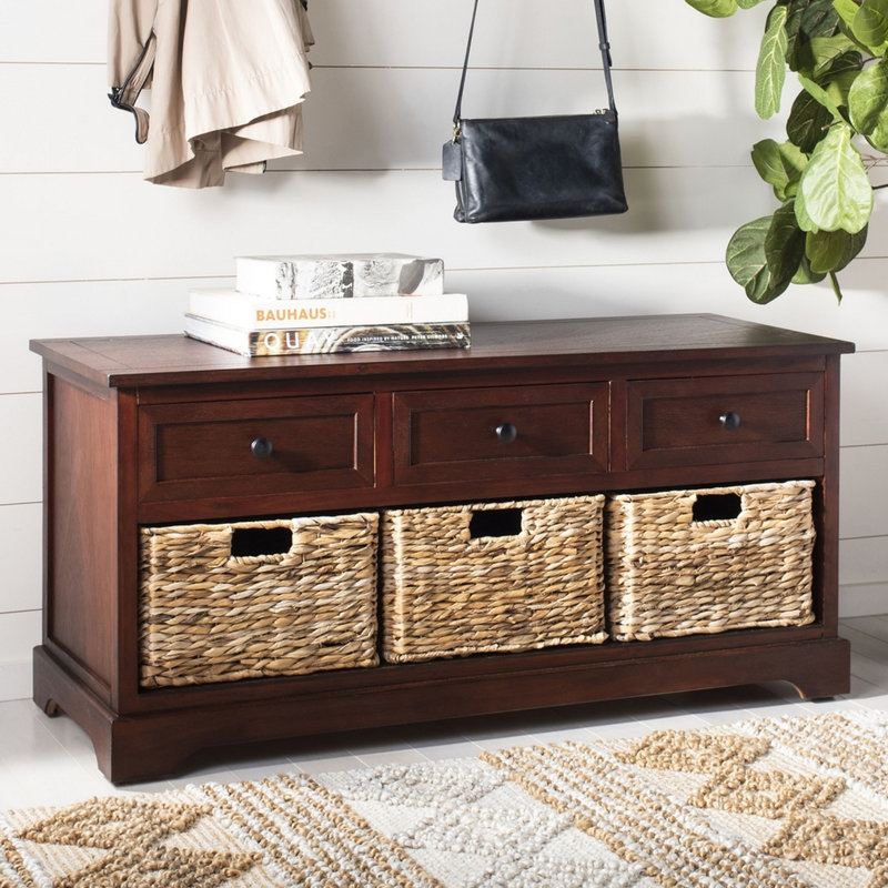 Banc de rangement 3 tiroirs Aneiyah Hern, Cerisier foncé