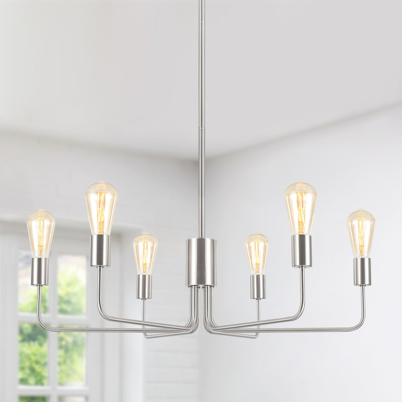 Plafonnier suspendu 6 lumières 29,5 po, Nickel