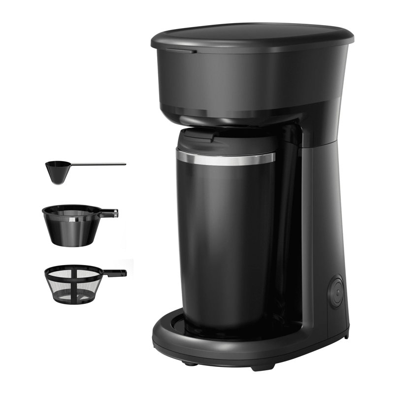 Mini cafetière à portion unique avec tasse isotherme de voyage de 14 oz, filtre réutilisable et conception portable