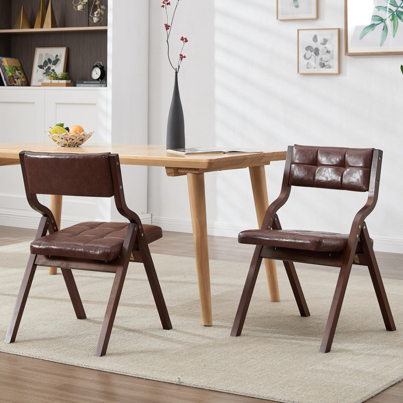 Chaise pliante rembourrée souple polyvalente: parfaite pour les repas et la détente, Similicuir brun / cadre brun
