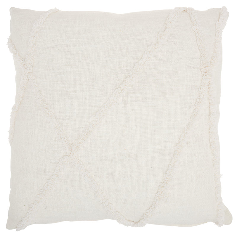 Ruffled Throw Pillow, 18"H x 18"W, White, Square