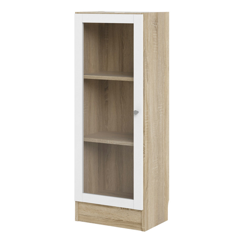 Basic Display Cabinet, Oak Wood/White