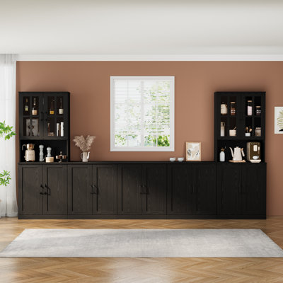 71'' Kitchen Pantry With Bookcases, 118.11'' Wide Farmhouse Wall Unit Tv Stand For Tvs Up To 75''