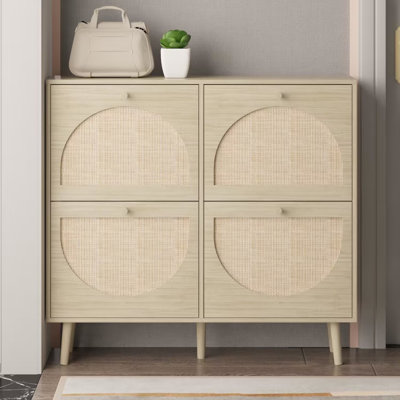Bostynn 4 Flip Drawers Rattan Shoe Cabinet Shoe Storage Organizer Unit