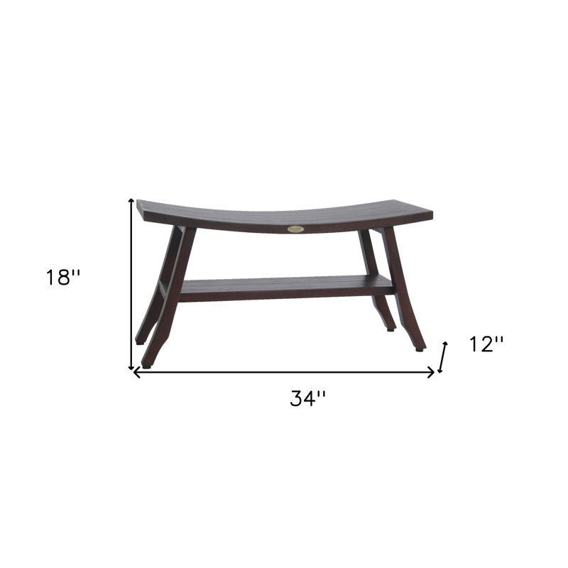 Teak Shower Bench With Shelf, Black, 18" H x 34" W x 12" D
