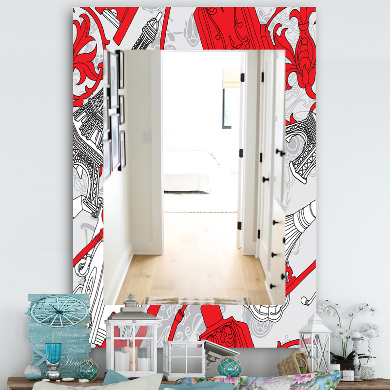 Dessin de paris avec miroir traditionnel keys, H 39,4 po x l 29,5 po