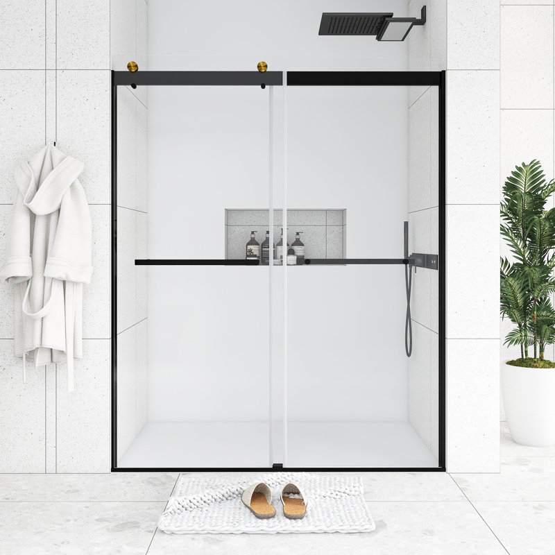 60 po X P 74 po H Porte de douche coulissante avec cadre noir, Noir mat