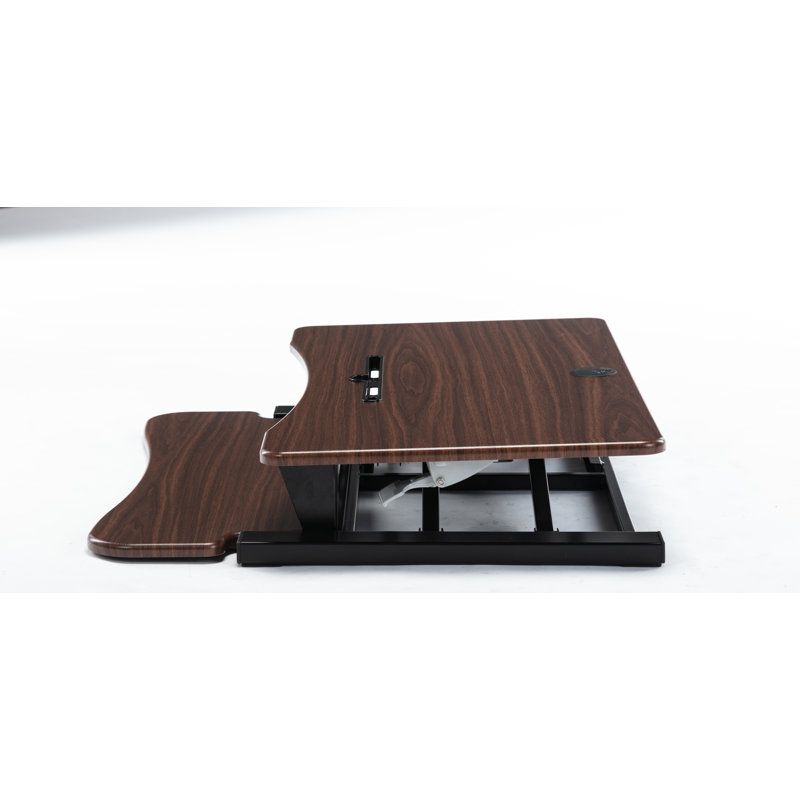 Adjustable Metal Base Standing Desk Converter, Walnut/Black, 20.5" H x 32" x W 25.6" D