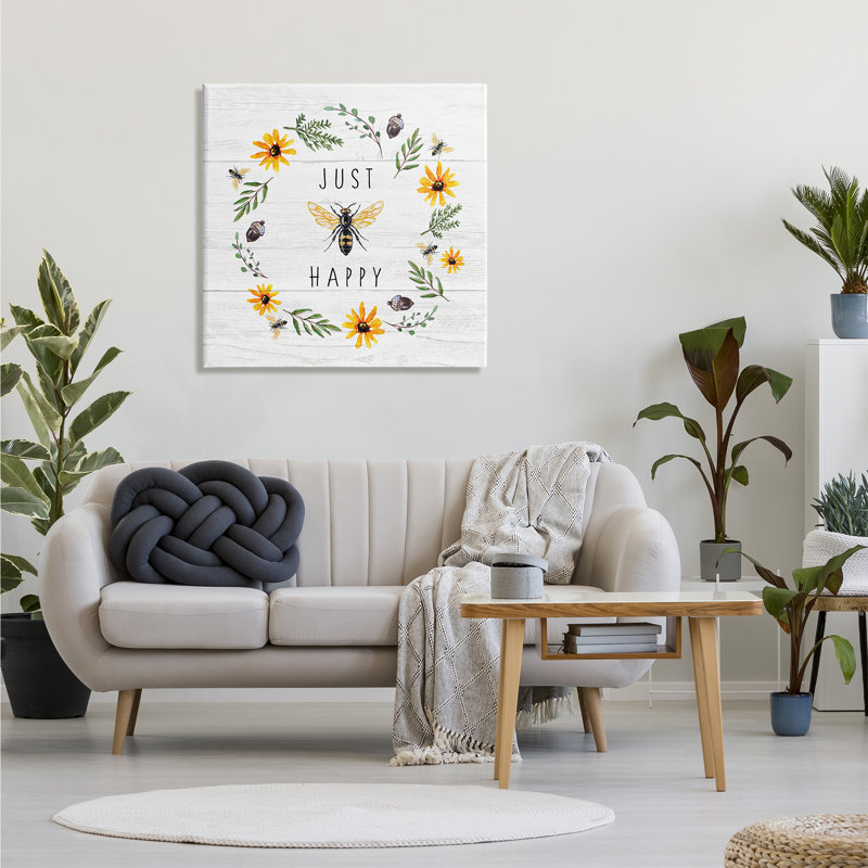 " Just Bee Happy ", Wrapped Canvas, 30" H x 30" W x 1.5" D