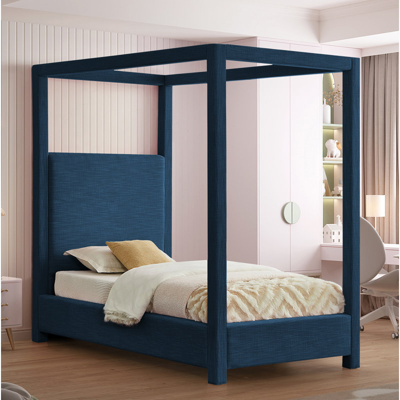 Bois massif Dunwich et plateforme rembourrée, Velours marine, Simple