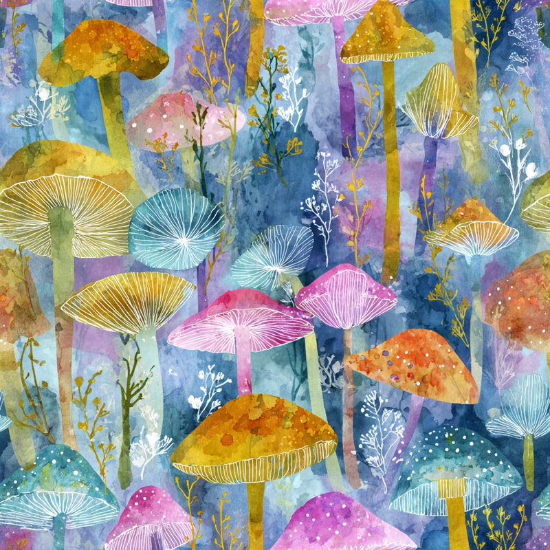 «Whimsical Mushroom Abstract I», art mural sur toile tendue, L 12 po x H 12 po x P 1 po
