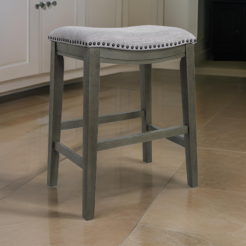Tabouret en bois massif Houser, Gris, Tabouret de comptoir (siège d'une hauteur de 25 p