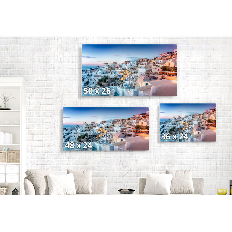Ville côtière, côte méditerranéenne, crépuscule, OIA, Grèce, H 24 po x l 16 po x P 1,5 po