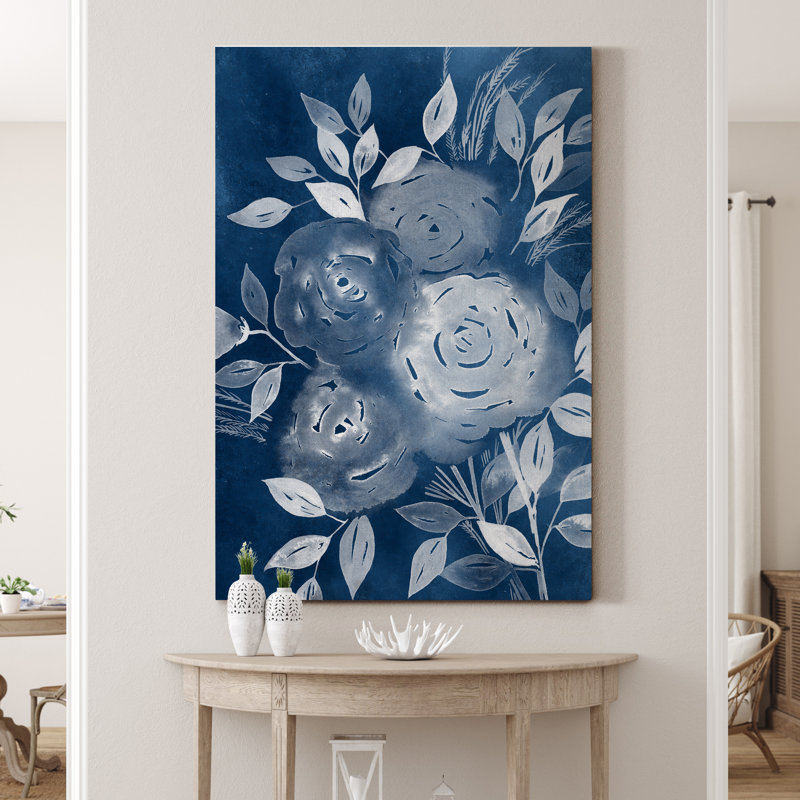 « Cyanotype roses II », reproduction d’art sur toile tendue, H 12 po x l 8 po x P 1 po