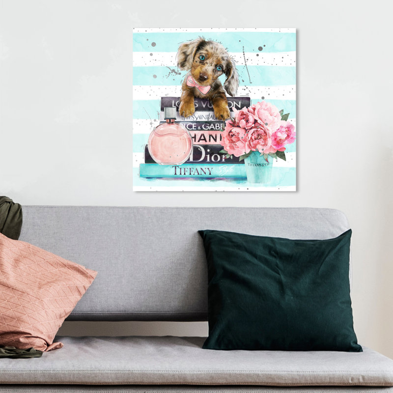 «Doxie Mint Blue», impression sur toile, Toile tendue, H 12 po x l 12 po