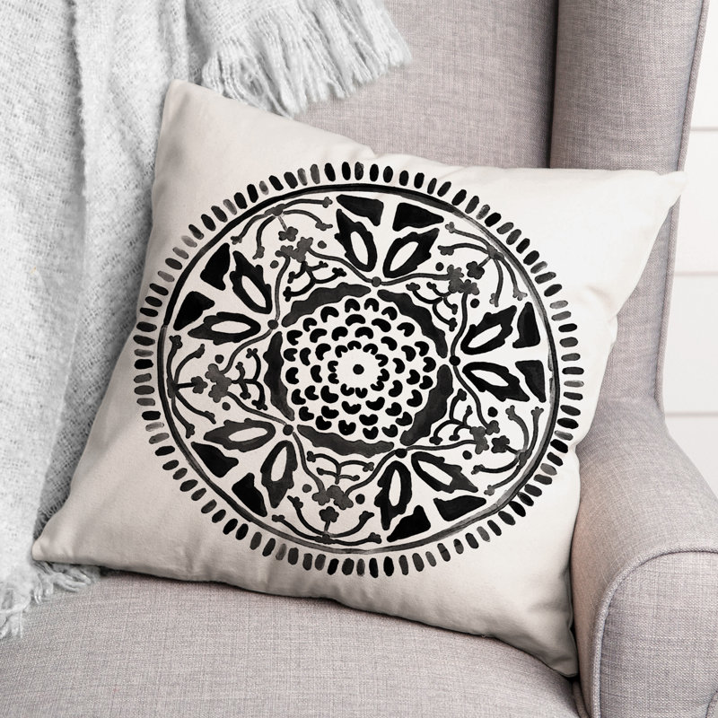 Housse et insert de coussin extérieur d'extérieur, Noir / blanc, Floral 3