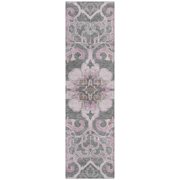Machine Washable Indoor/Outdoor Xhevrie Pink Rug